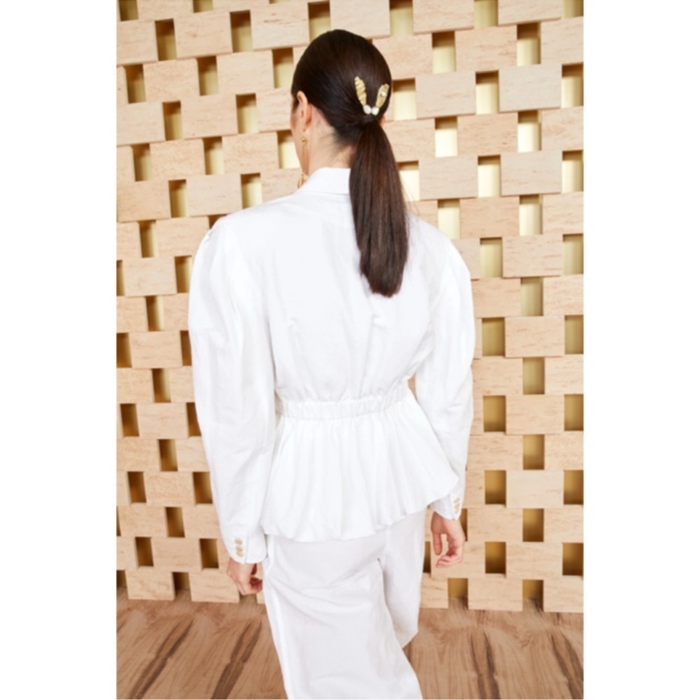 Ulla Johnson Marras Peplum Jacket in White Cotton Linen Sz 0-2 - Picture 5 of 13